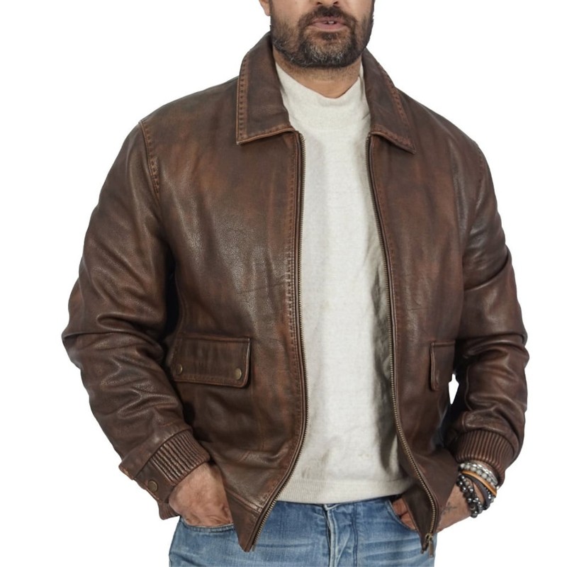 Boston Harbour Callister Leather Bomber Jacket Dark Brown