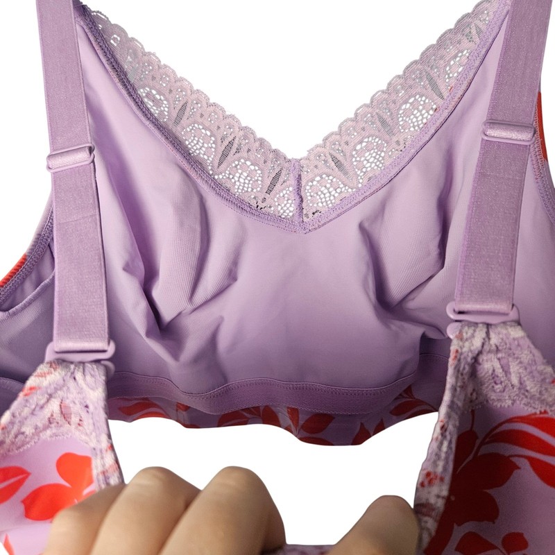 Ruby Ribbon Demiette Pink Purple Floral Print Size 42 Bra Wireless gallery
