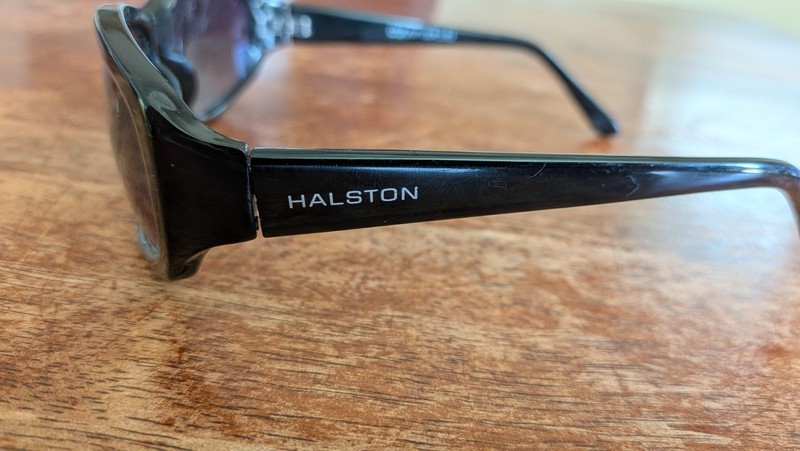 Halston H451 OX Wrap Sunglasses Black Plastic Frame Purple Tinted Lenses gallery