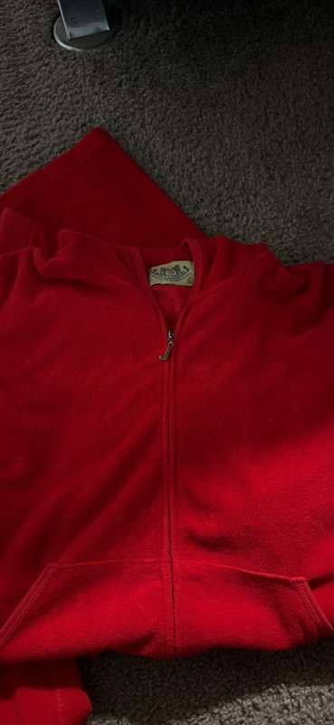 Juicy Couture Vintage Women Red Terry Tracksuit Set Hoodie Pants Y2K Size M