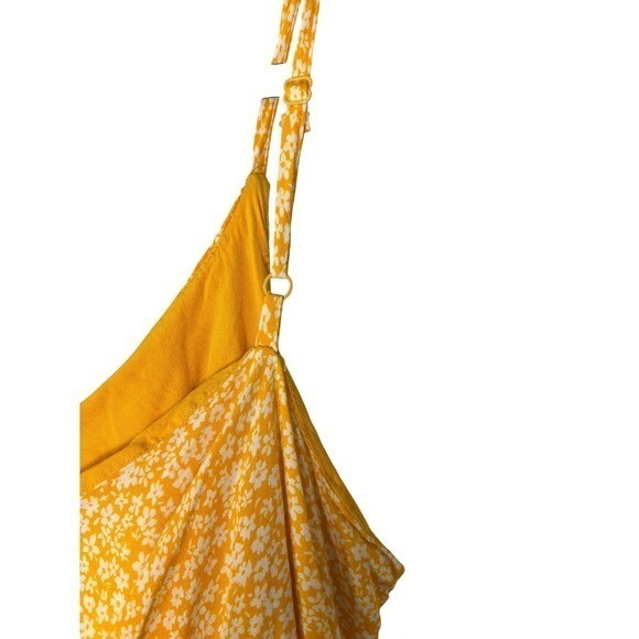 Fashion Nova Mustard Yellow Ditsy Floral Wrap Maxi Dress Adjustable Straps gallery