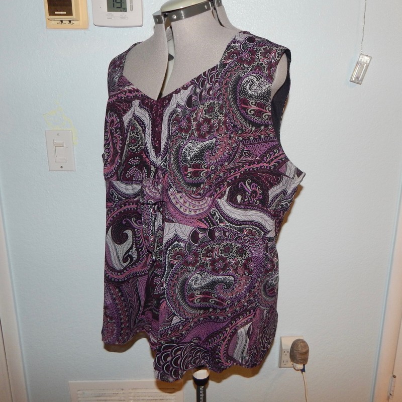 Apt 9 Plus Size 3X Black Purple Paisley Bohemian Top Blouse Shirt Boho Tie gallery