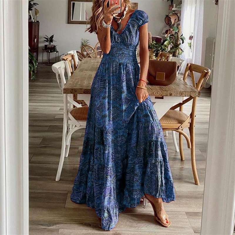 Women's Sundress Neck Beach Boho Summer Maxi Holiday Dress V Ladies Floral gallery