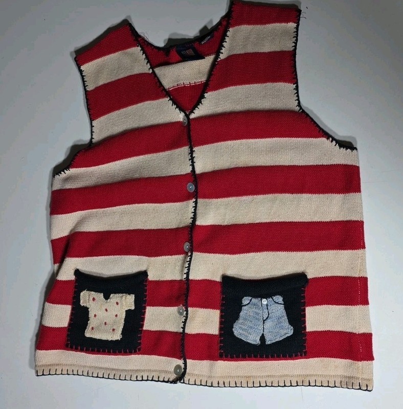 Vintage US Flag Sweater Vest Women’s sz M Marisa Canvas Cotton Blend July 4th
