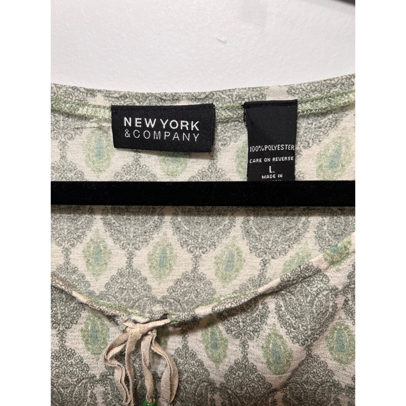 Vintage Y2K Boho Peasant Damask Green Long Sleeve Beaded Tassle Top- Large gallery