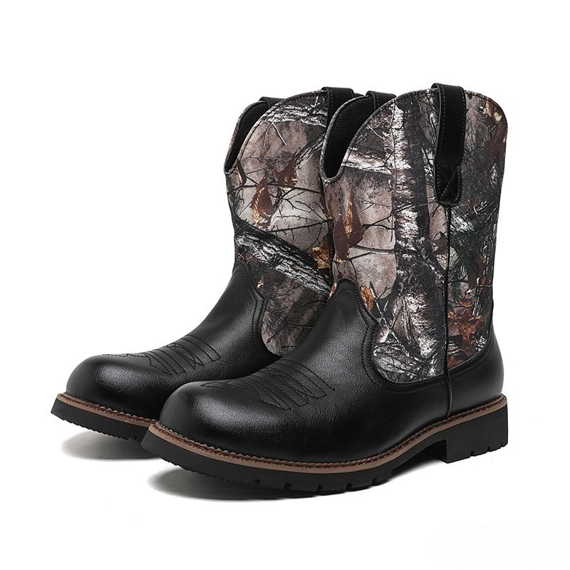 Chelsea Men’s Faux Leather Ankle Boots Western Cowboy Shoes Vintage High Top OL