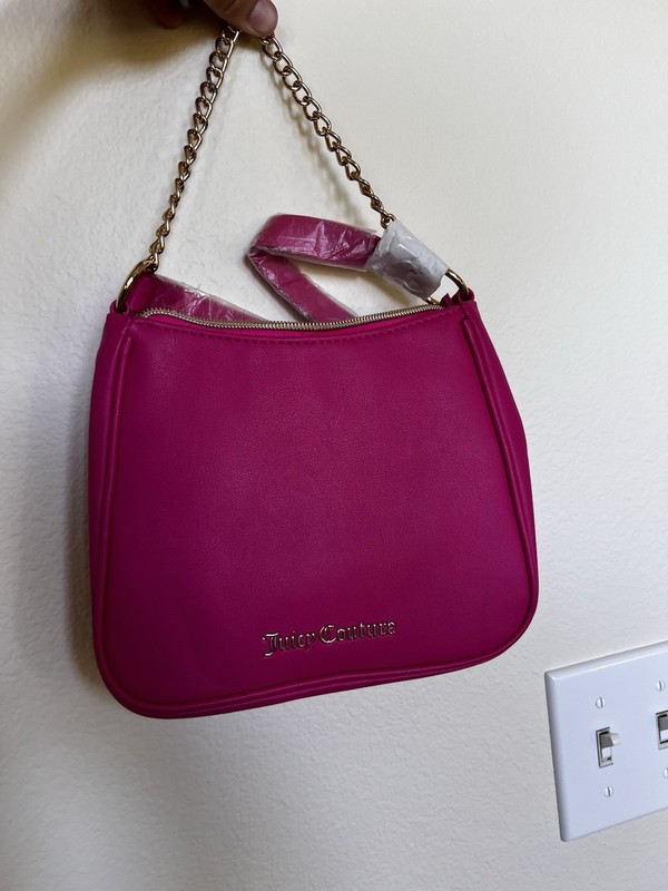 Juicy Couture Pink Shoulder Bag Gold Chain Accent Logo Zip Closure Women gallery