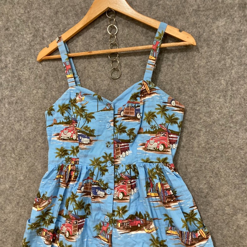 Sunny Girl Womens Dress Size 10 Blue Sleeveless Cotton Pockets A-Line 44328 gallery