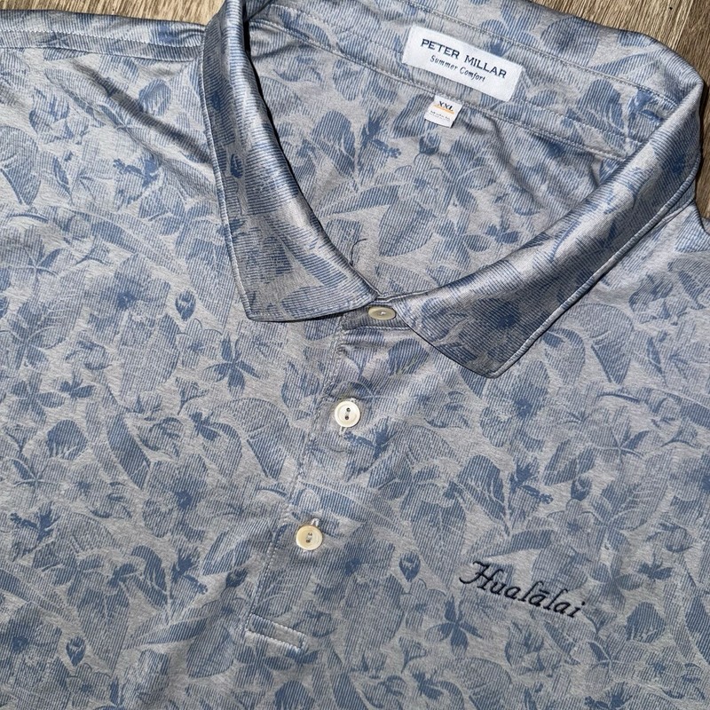 Peter Millar Summer Comfort Polo Hualalai Resort Gale Grey Blue Floral Men’s 2XL