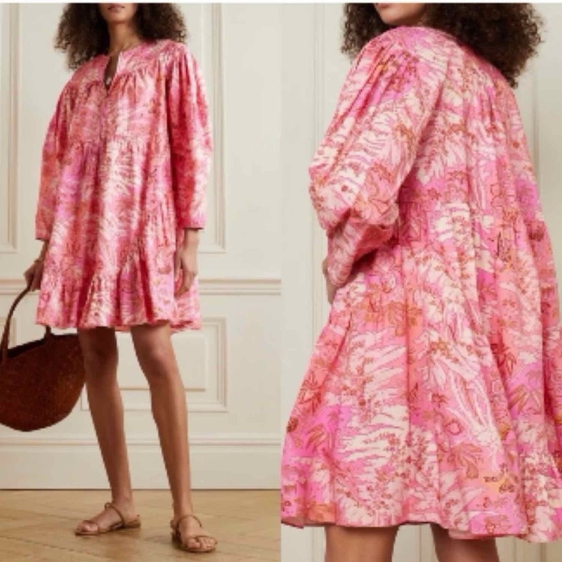 Ulla Johnson Leiko Boho Tiered Floral Mini Dress Cottagecore Camellia Pink 4