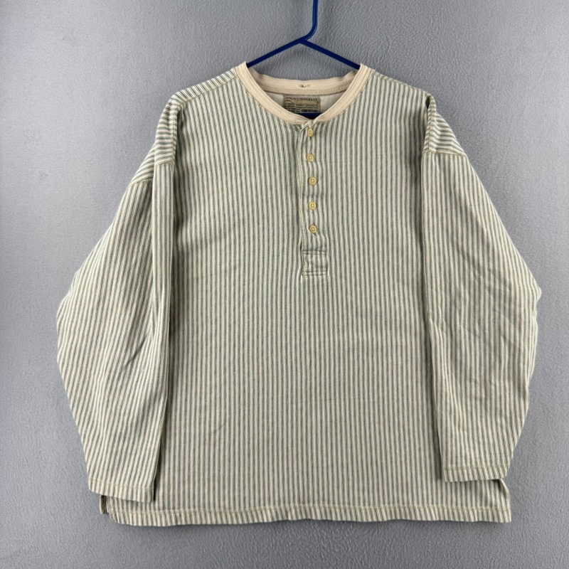 Vintage Abercrombie Shirt Mens Large Biege Henley 90s Y2K Long Sleeve Cotton