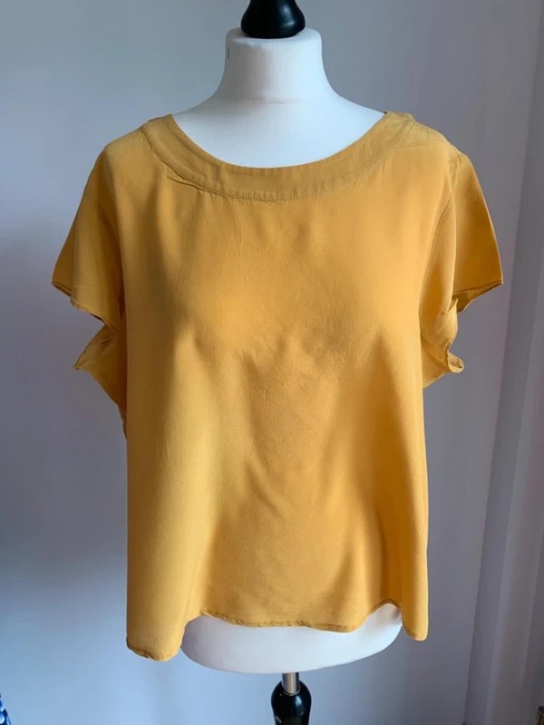 Boden 100% Pure Silk Blouse Top Mustard Yellow Ochre Flutter Sleeve Size 18 VGC