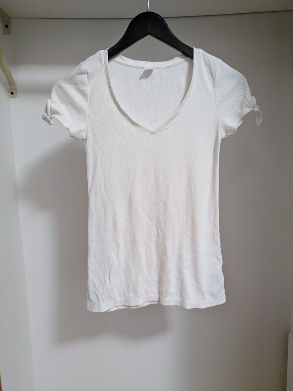 Old Navy White Ribbed Knit V-Neck Tie Sleeve Short Sleeve T-Shirt Size XS
