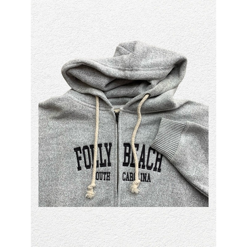 NWT Trade Heritage Mens Sz M Full Zip Hoodie Folly Beach South Carolina Grey