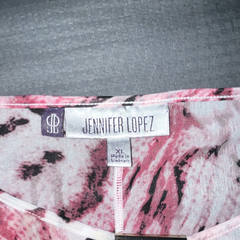 Jennifer Lopez Pink White Black Abstract Pullover V-Neck 3/4 Sleeve Blouse XL gallery