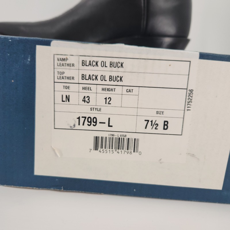 Vintage Tony Lama 1799L Black OL Buck Cowboy Boots Men 7.5B LN Toe USA NOS w/Box gallery
