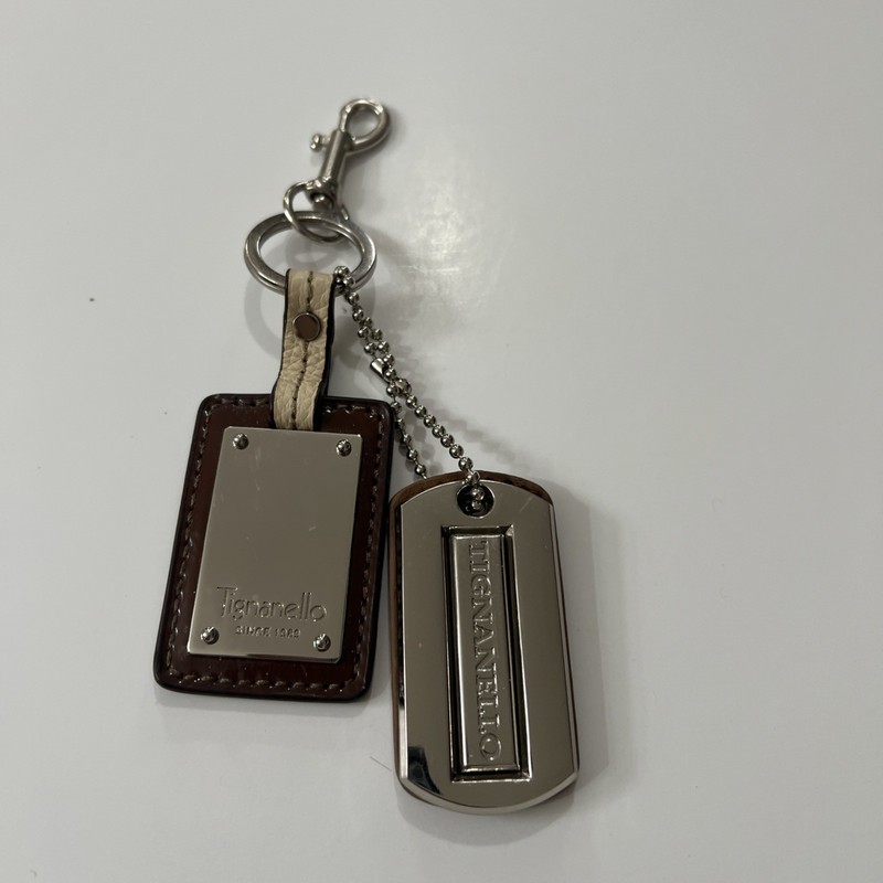 Tignanello Bag Charm Keychain Brown Faux Leather Metal Hangtag 2 Pcs. gallery
