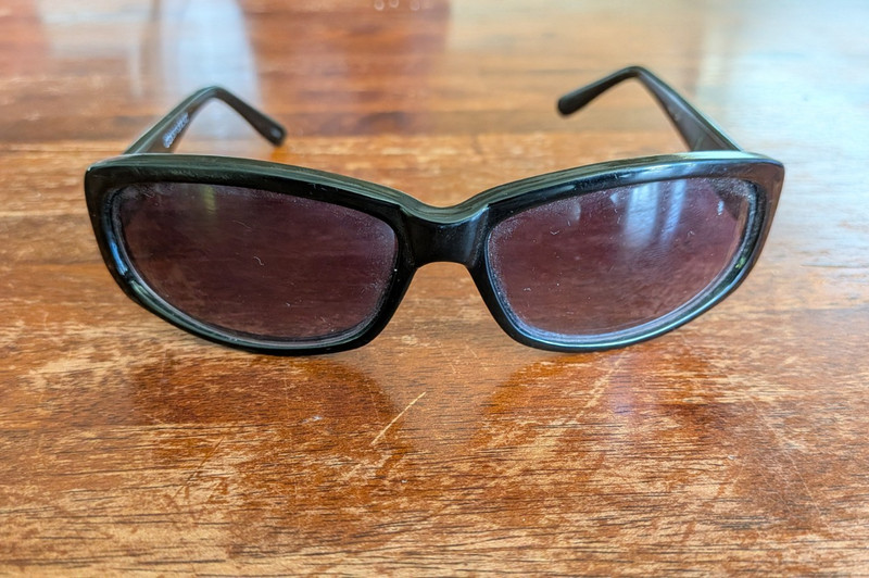 Halston H451 OX Wrap Sunglasses Black Plastic Frame Purple Tinted Lenses