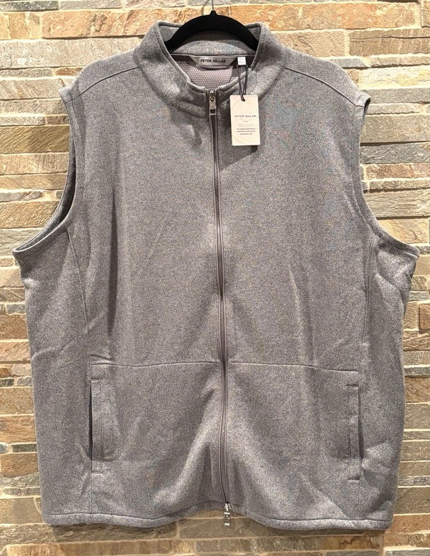 New Peter Millar Gale Gray Crown Sweater Fleece Vest MS25K61 Full-Zip XXL