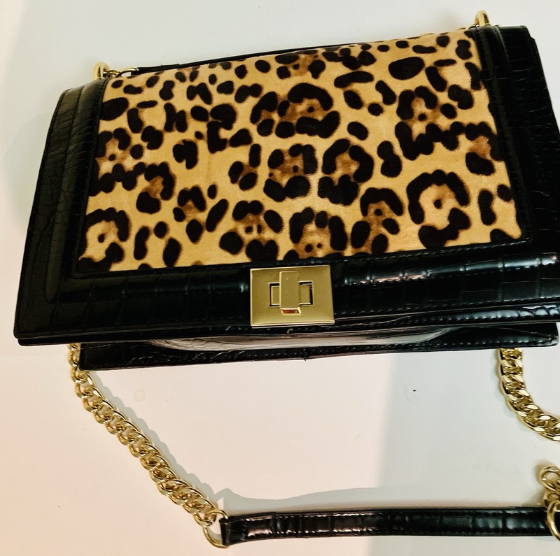 INC International Concepts Leopard Croc Embossed Gold Chain Shoulder Bag
