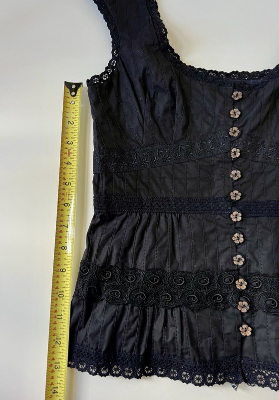 Nanette Lepore Karma Corset Top 0 Black Lace Crochet Flower Button Rare NWT $265 gallery