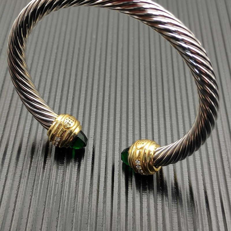 David Yurman Signed 925 Sterling Silver Cuff Bracelet Green Onyx Stackable gallery