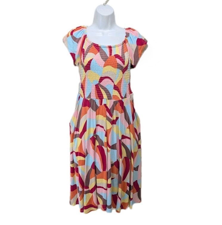 Torrid 0 Super Soft Shoulder Dress L Smocked 60s Flirty Summer Fit Flare #7300
