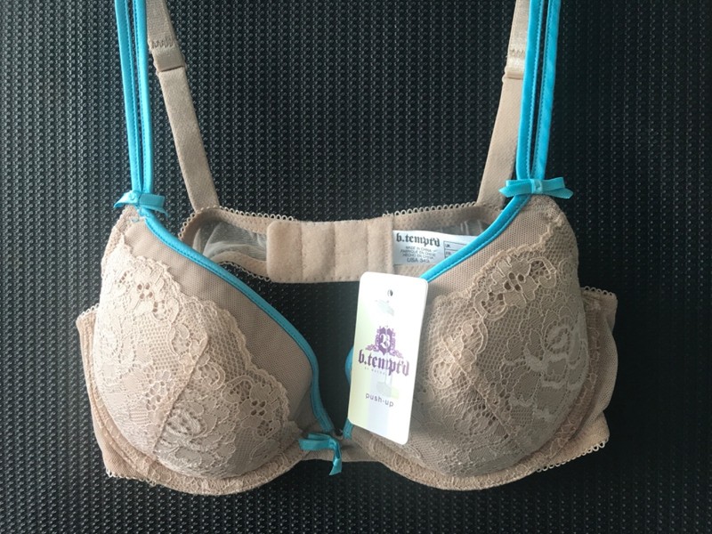 B.temptd padded Push Up Bra UK 34B NUDE OVER Lace NEW SATIN STRAPS NEW
