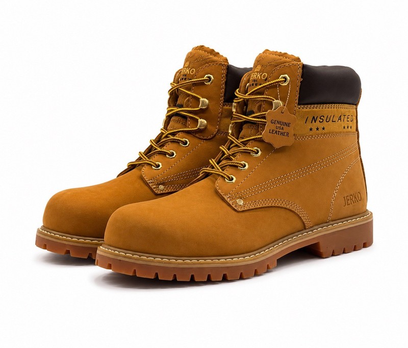 JERKO Men’s Genuine Leather Work Boots Brown Lace-Up Outdoor Hiking Construction gallery
