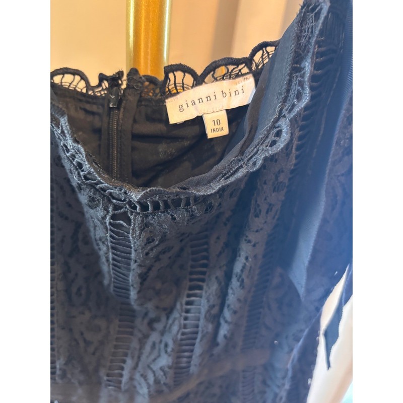 Gianni Bini Black Lace Maxi Dress Sleeveless Tie Strap Sheer Hem Women Size 10 gallery