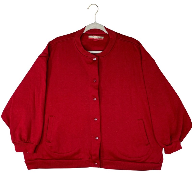 Tudor Court Haband Womens 3X Burgundy Red Button Front Sweatshirt Jacket Fleece