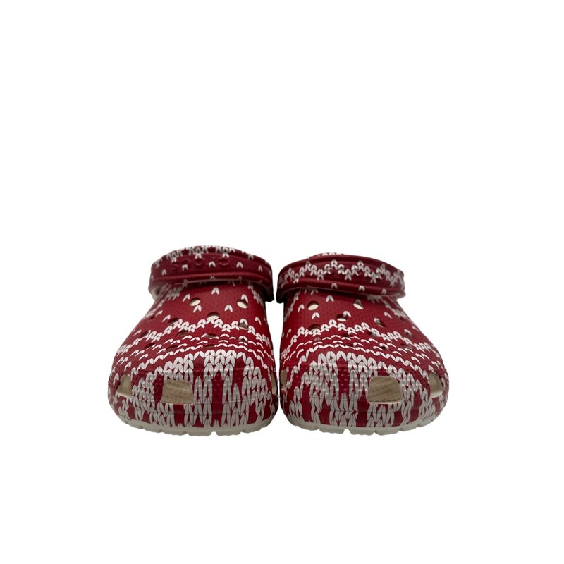Crocs Classic Holiday Sweater Unisex Red Printed Comfort Clogs Women's 8 Men's 6 gallery