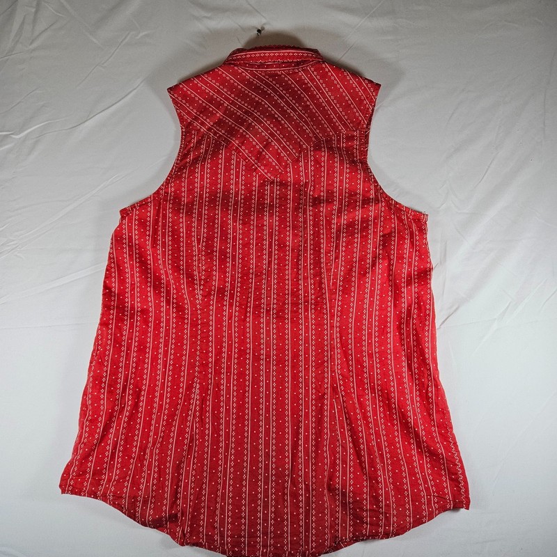 Wrangler Womens Sleeveless Western Pearl Snap Shirt Small Red White Calico Print gallery