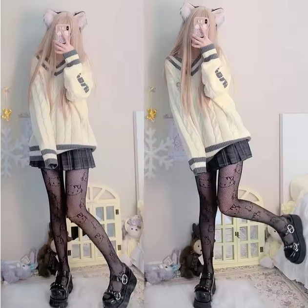 Kawaii Hello Kitty Japanese Lolita Black Fishnet Pantyhose Tights Stockings New gallery