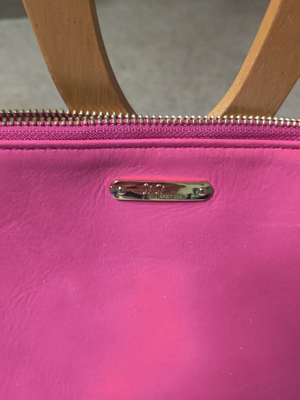 GiGi New York Pink Zip Clutch Solid Rectangle Gold Hardware Beige Lining gallery