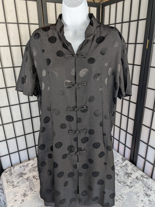 Ngoc Anh Women’s Brocade Silk Handmade Long Jacket XXL Black Asian Style EUC