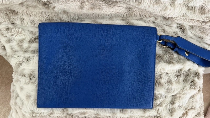 Stella & Dot Slim Envelope Wristlet Clutch Royal Blue Gold Hardware gallery