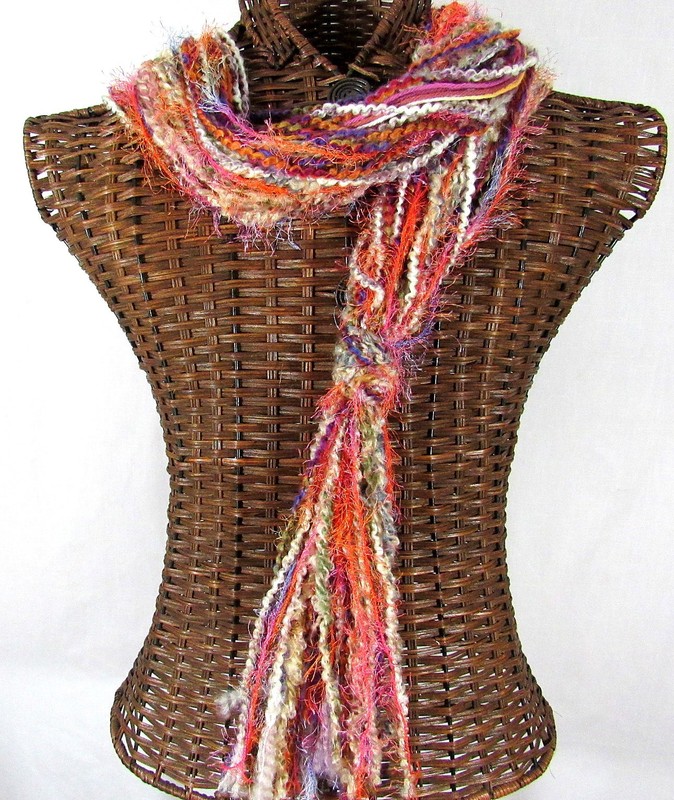 Bright Multi Colors Yarn Scarf 76 inch Strands Wash Dry Handmade US Seller