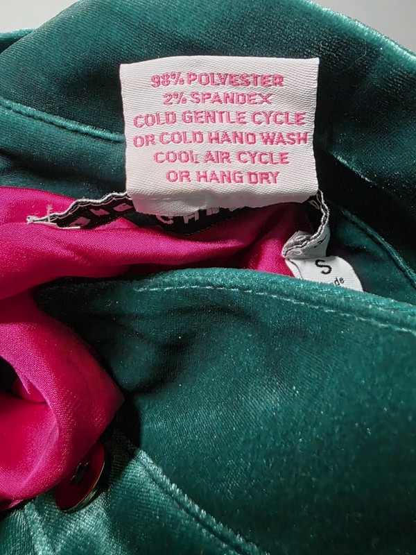 Gretchen Scott Twist & Shout Top Emerald Green Velvet Gold Button Pink Lining S gallery