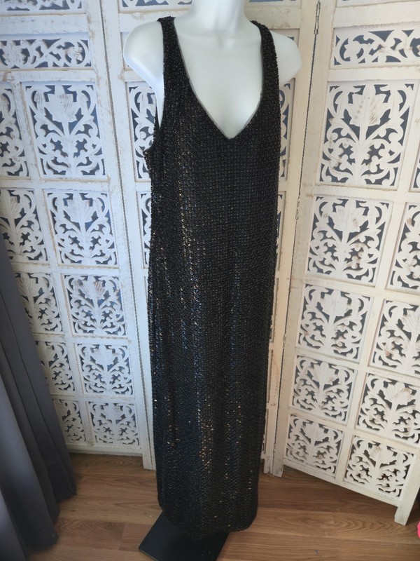 Donna Karen Black Sequin Designer Cocktail Maxi Formal Gala Evening Wedding Prom gallery