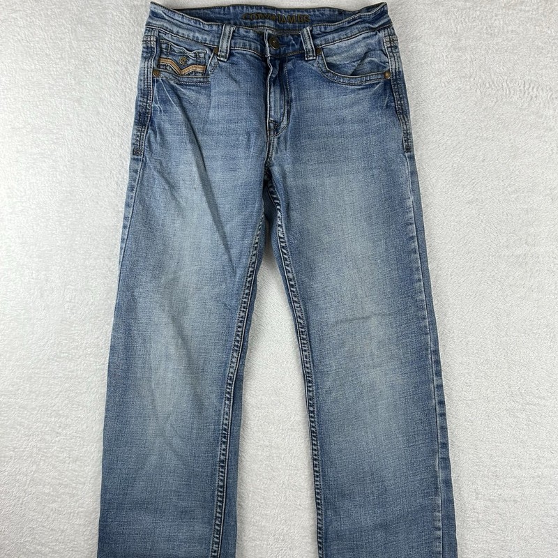 Cody James Men's Blue Denim Jeans 29x32 (30X34) Faded Whiskered Embroidered gallery