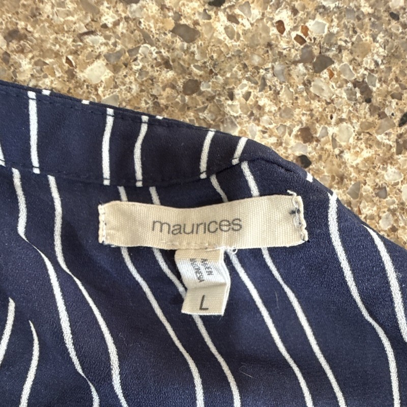 Maurices Women's Blue & White Striped Blouse L V-Neck Pullover 3/4 Roll Tab gallery