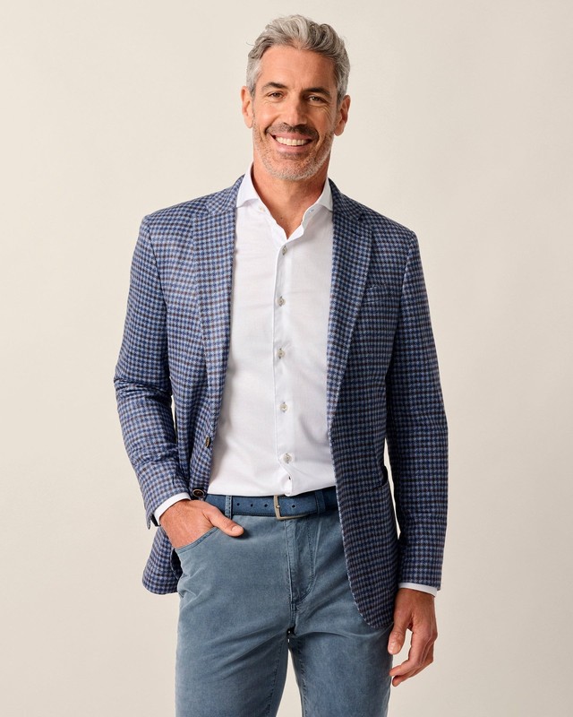 johnnie-O Top Shelf Houndstooth Knit Sport Coat – Thayer Mens Laguna Blue Size .