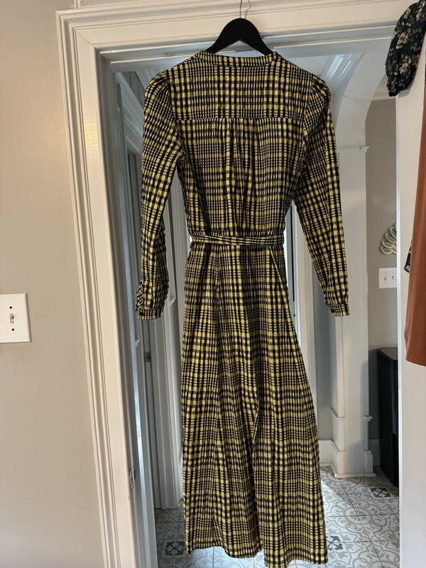 Whistles Yellow & Black Nora Gingham Check Midi Dress Size 8 gallery