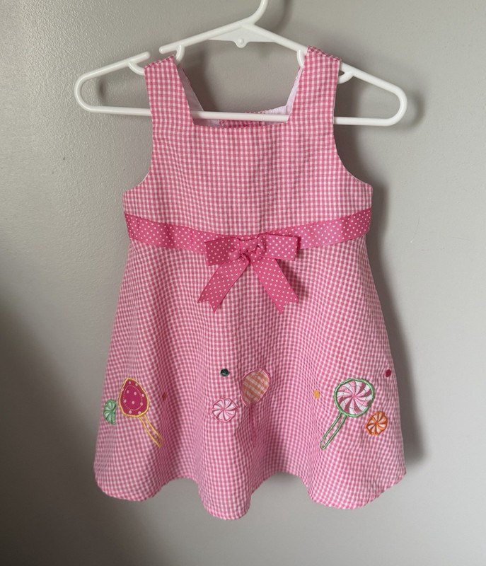 Bonnie Baby Girls 18M Pink Gingham A-Line Dress Bow Embroidered Candy Outfit