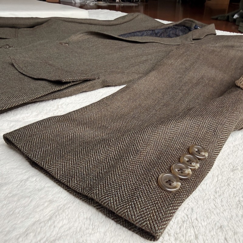VTG Turnbury Mens 100% New Wool Blazer Sz L Brown Herringbone Elbow Patches gallery