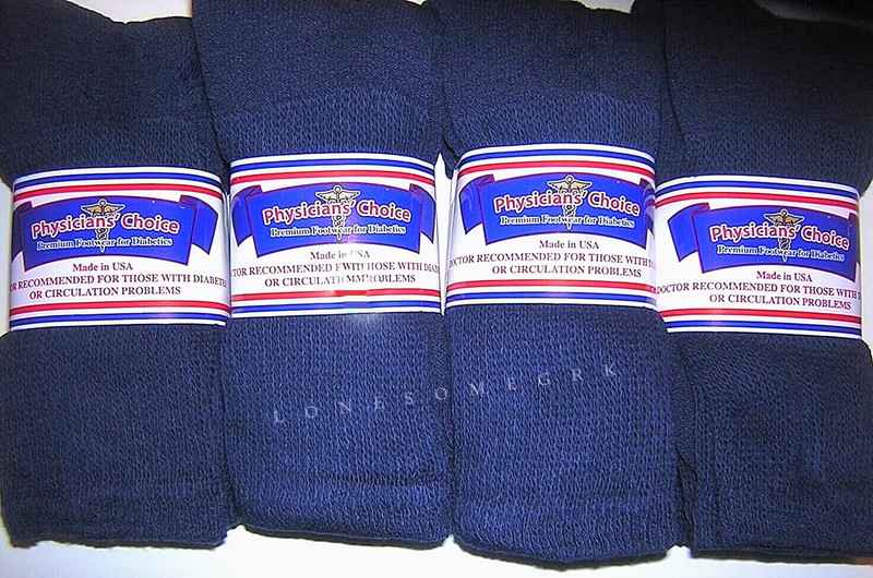 12 Pairs Mens Physicians Choice US Made VENTILATED Diabetic Navy Blue Crew Socks