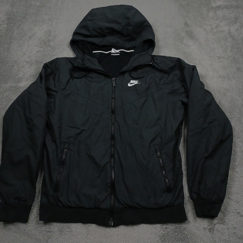 Nike Jacket Mens Small Black Windrunner Hoodie Full Zip Hooded Casual