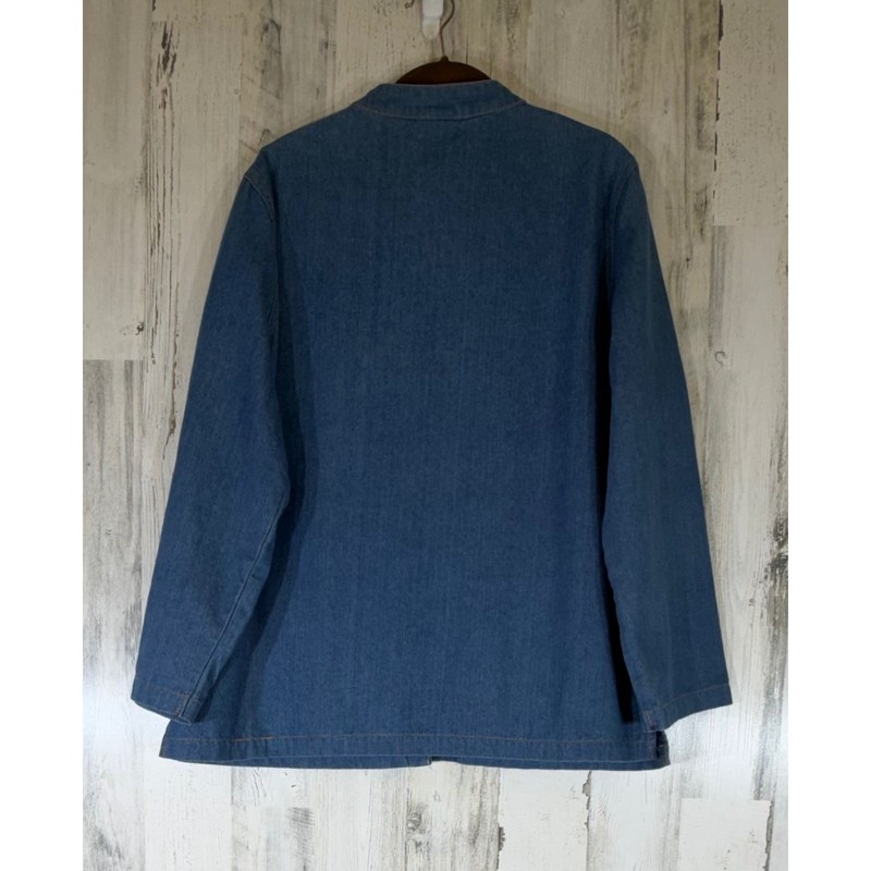 Tudor Court Button Up Denim Jacket Large Embroidered Floral Boho Rustic Country gallery