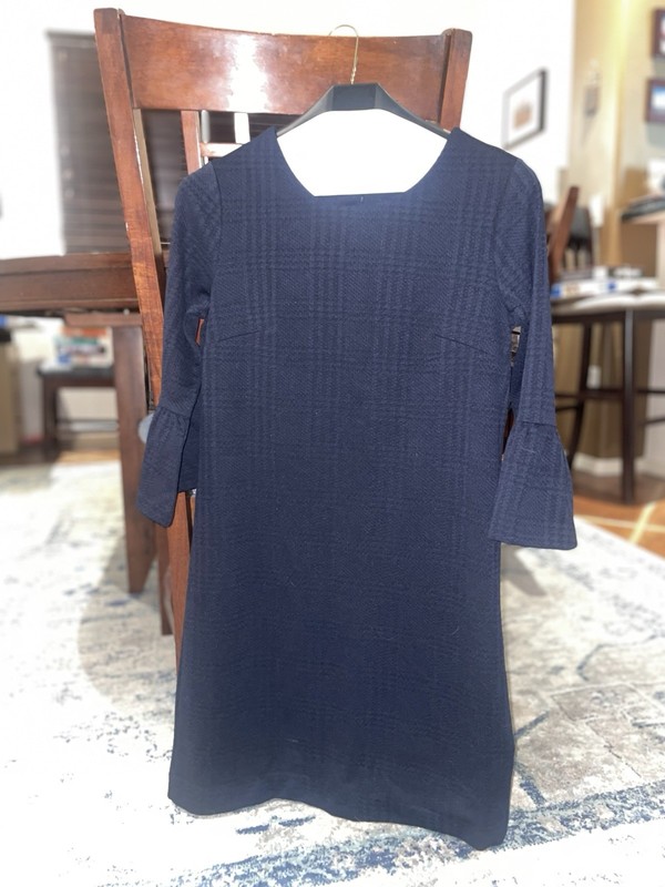 Banana Republic Factory Navy Textured Knit Shift Crew Neck 3/4 sleeve Zip XS